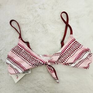 Lemlem Neela Tie Front Triangle Bikini Top Blue Jacquard Knit Swim NWT Small